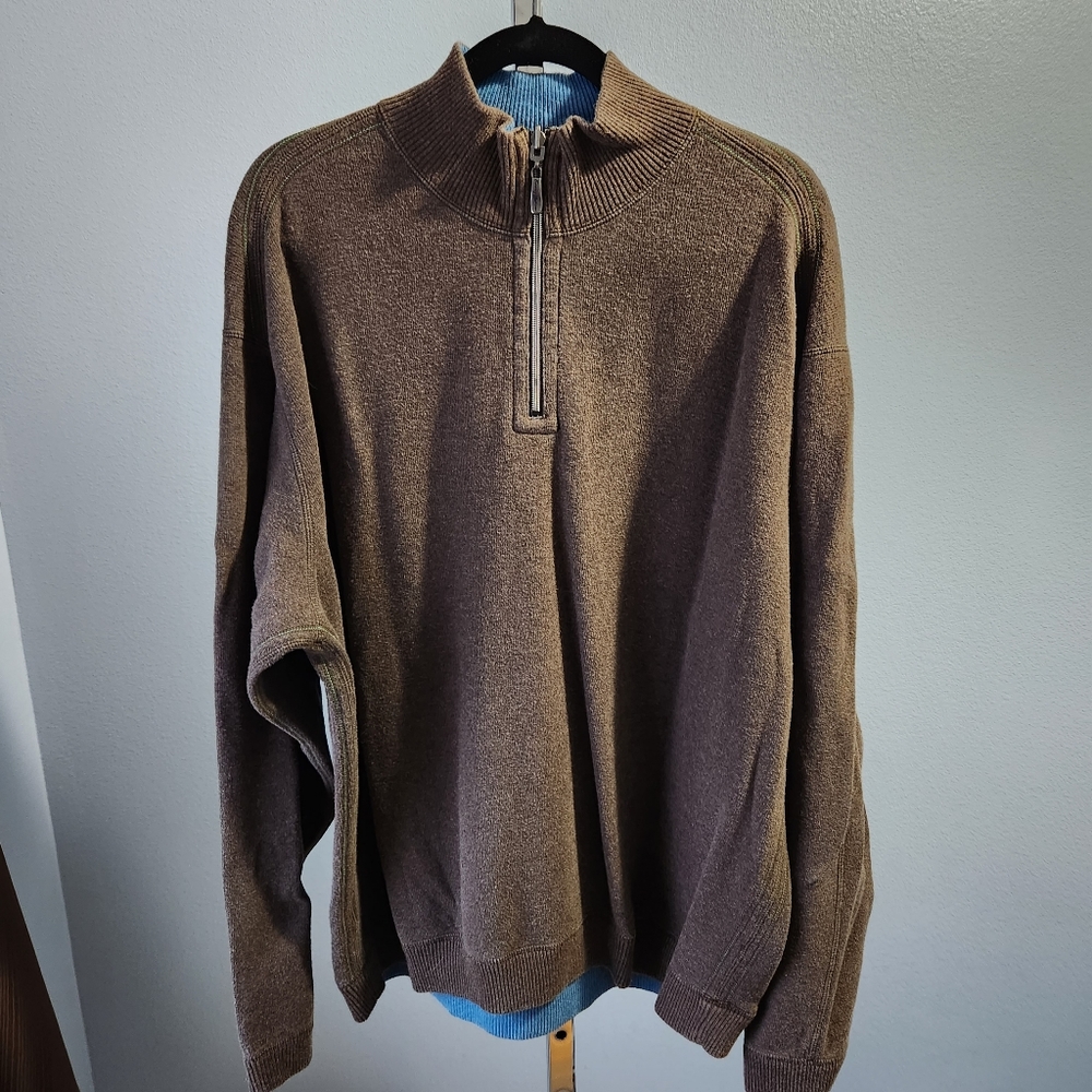 Tommy Bahama Reversible Quarter 1/4 Zip Knit Cotton Sweater Men's XXL Brown Blue